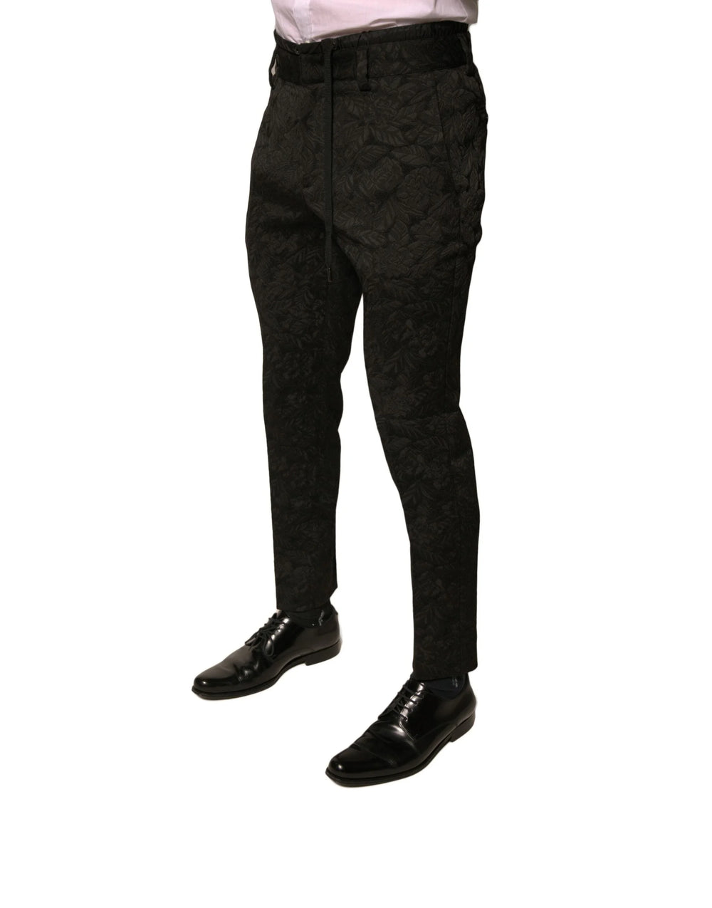 Dolce & Gabbana Black Brocade Polyester Skinny Men Dress Pants - Trousers