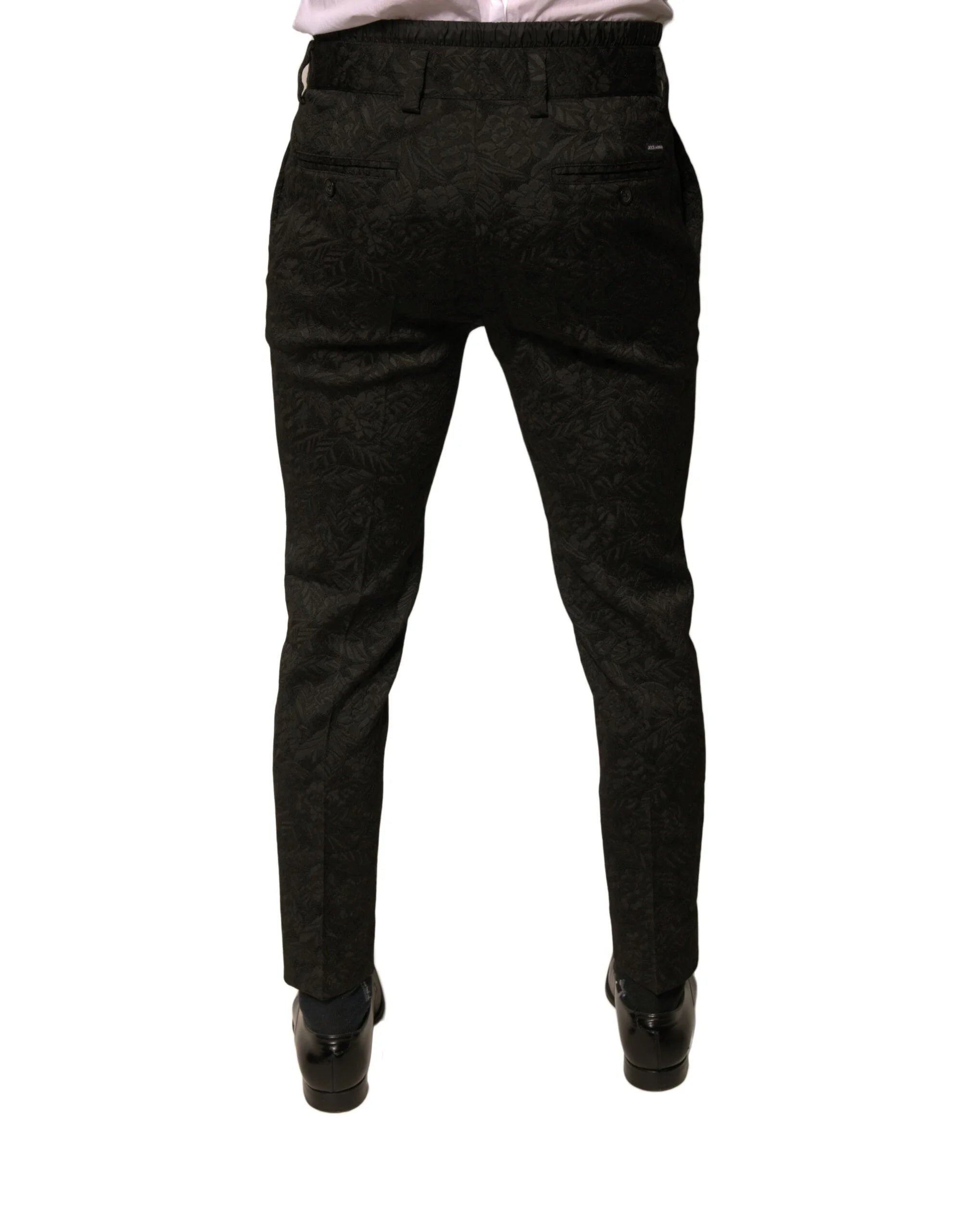 Dolce & Gabbana Black Brocade Polyester Skinny Men Dress Pants - Trousers