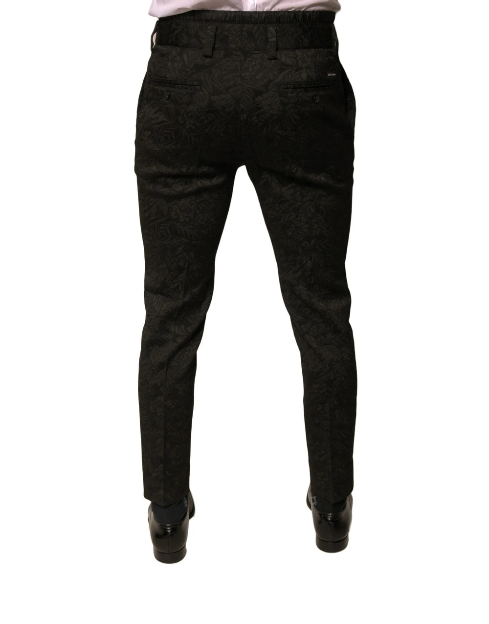 Dolce & Gabbana Black Brocade Polyester Skinny Men Dress Pants - Trousers