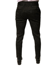 Dolce & Gabbana Black Brocade Polyester Skinny Men Dress Pants - Trousers