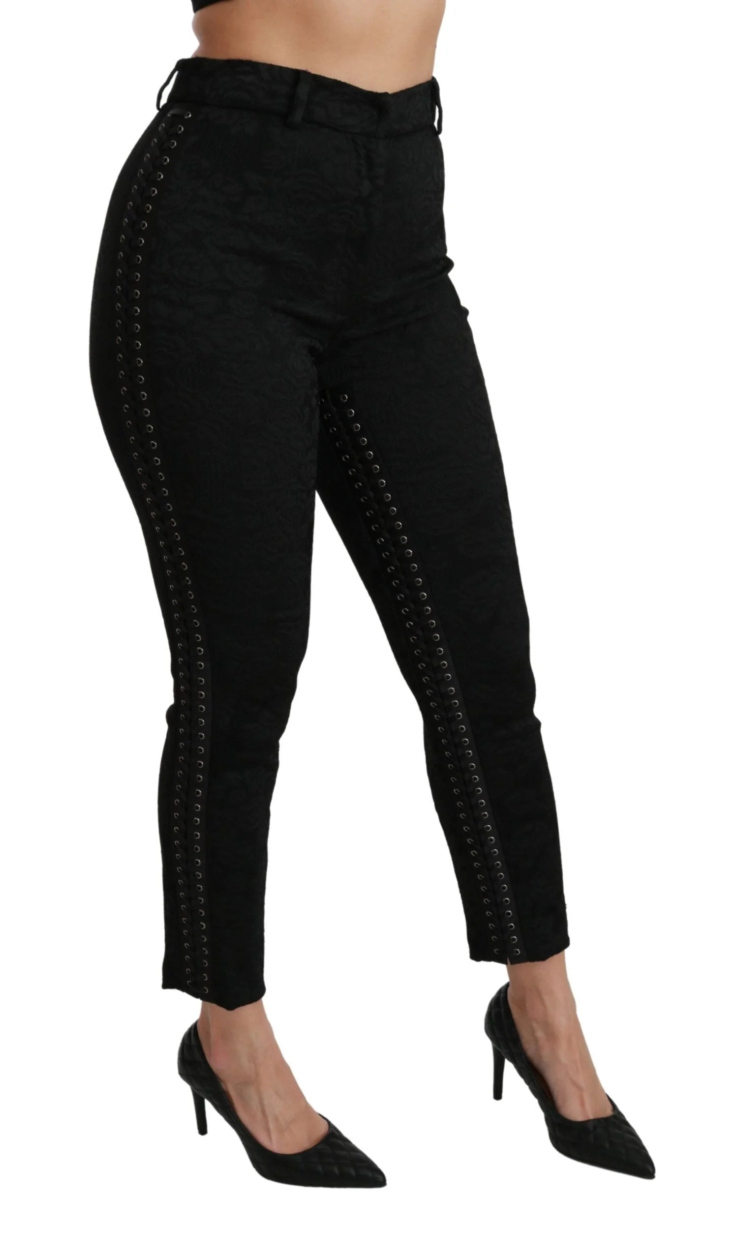 Dolce & Gabbana Black Brocade Skinny High Waist Pants - IT40|S - Trousers