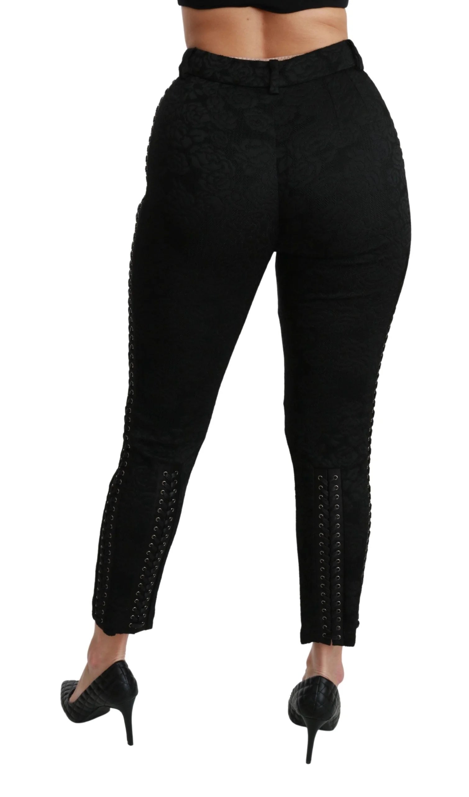 Dolce & Gabbana Black Brocade Skinny High Waist Pants - IT40|S - Trousers