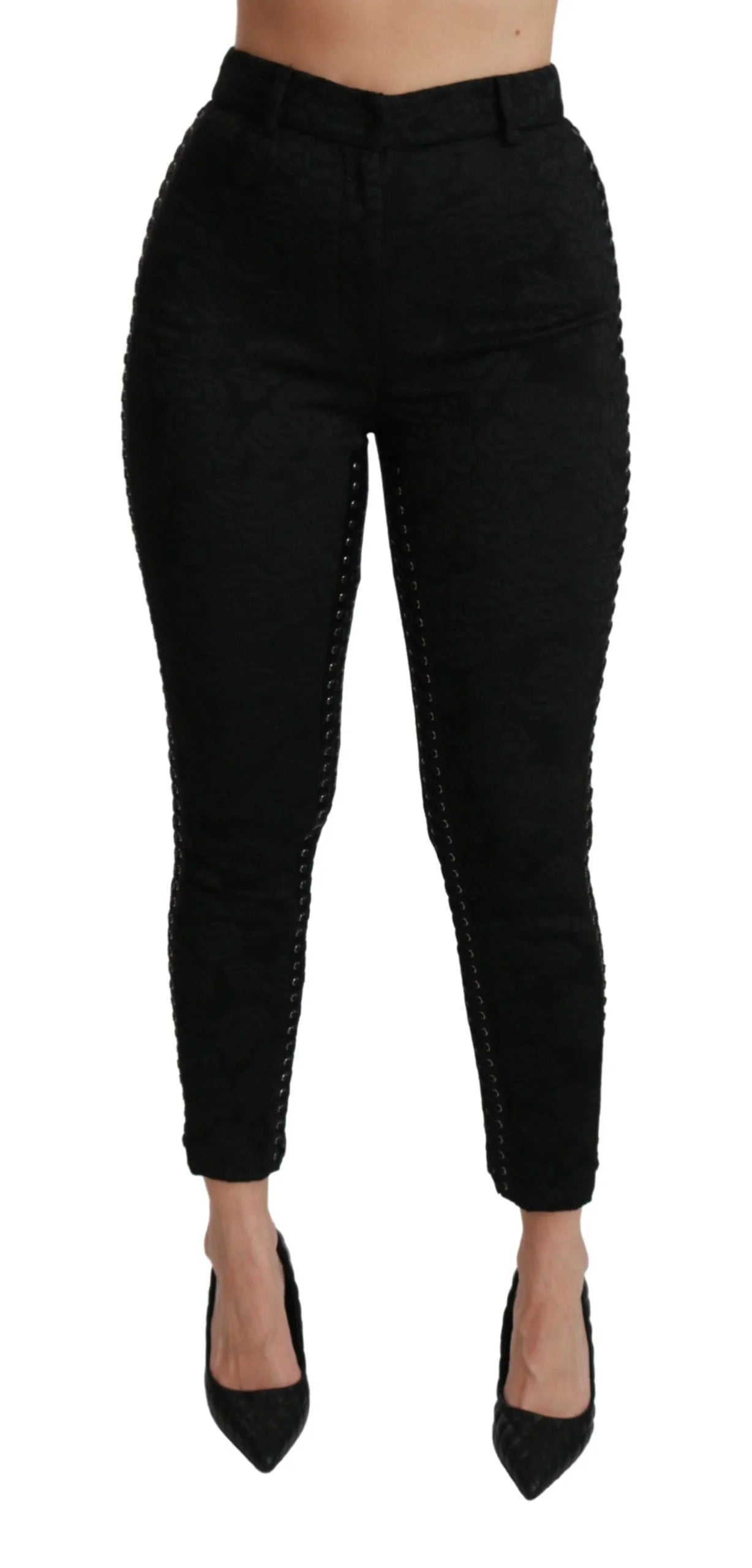 Dolce & Gabbana Black Brocade Skinny High Waist Pants - IT40|S - Trousers