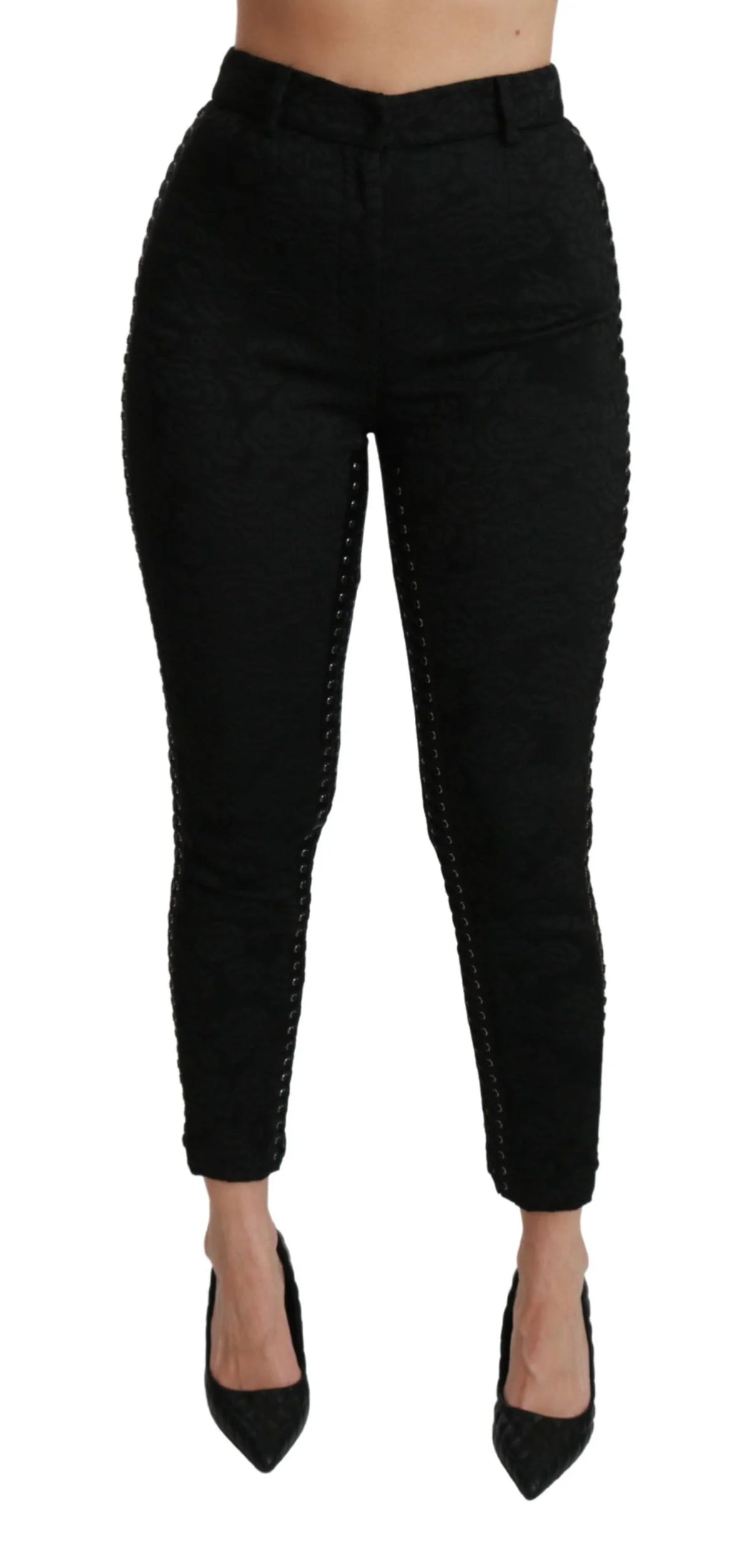 Dolce & Gabbana Black Brocade Skinny High Waist Pants - IT40|S - Trousers