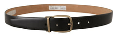 Dolce & Gabbana Black Brown Backend Leather Vintage Metal Buckle Belt - 85 cm / 34 Inches - Belts