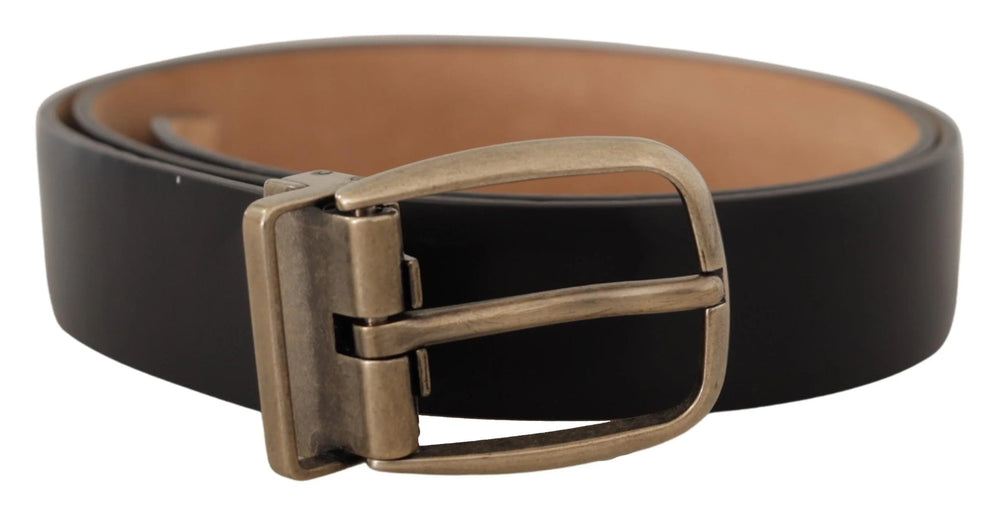 Dolce & Gabbana Black Brown Backend Leather Vintage Metal Buckle Belt - 85 cm / 34 Inches - Belts
