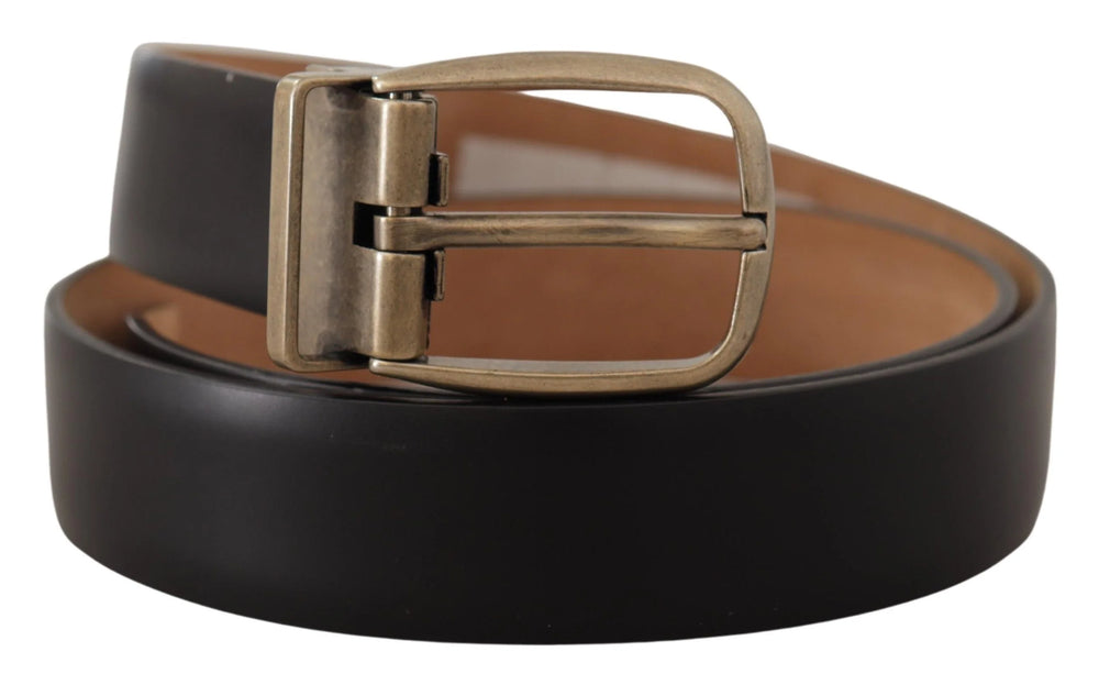 Dolce & Gabbana Black Brown Backend Leather Vintage Metal Buckle Belt - 85 cm / 34 Inches - Belts
