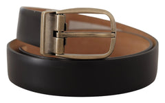 Dolce & Gabbana Black Brown Backend Leather Vintage Metal Buckle Belt - 85 cm / 34 Inches - Belts
