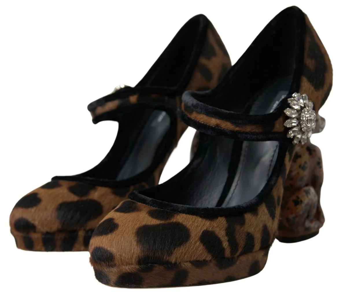 Dolce & Gabbana Black Brown Calf Leopard Heel Mary Jane Pump Shoes - EU35.5/US5 - Heels