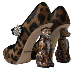 Dolce & Gabbana Black Brown Calf Leopard Heel Mary Jane Pump Shoes - EU35.5/US5 - Heels