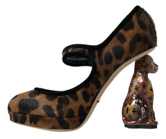 Dolce & Gabbana Black Brown Calf Leopard Heel Mary Jane Pump Shoes - EU35.5/US5 - Heels