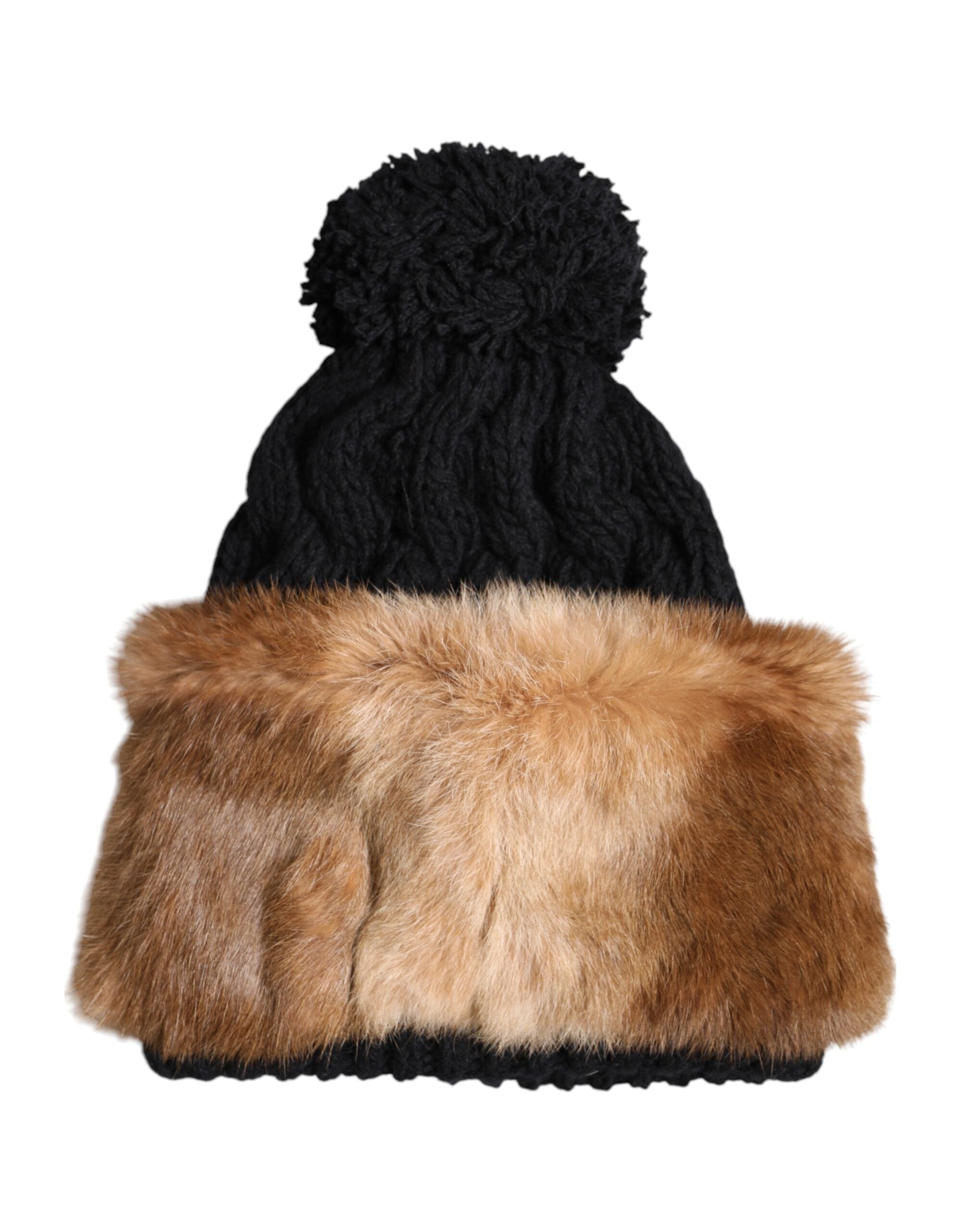 Dolce & Gabbana Black Brown Dyed Rabbit Real Fur Winter Beanie Hat - 57 cm|S