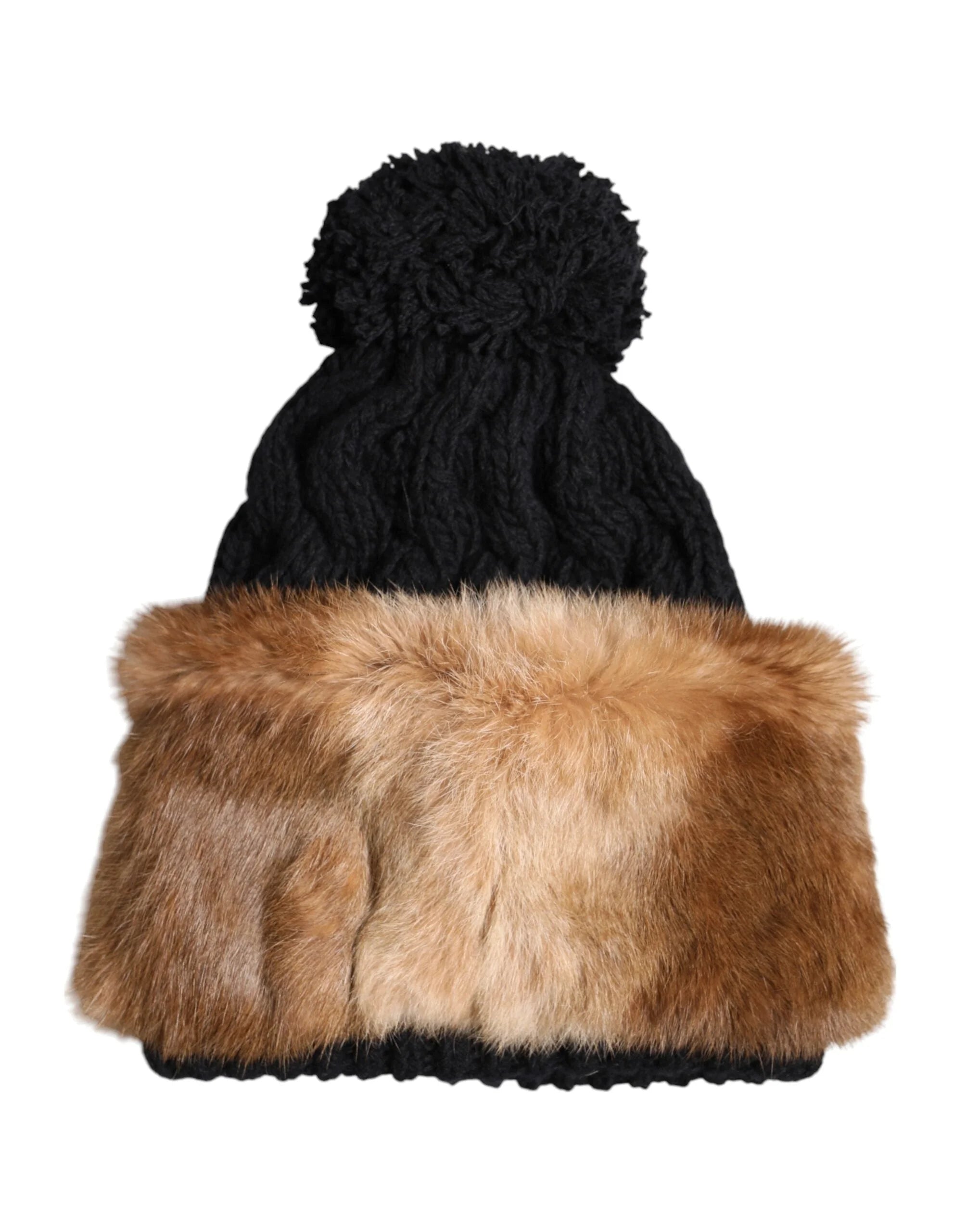 Dolce & Gabbana Black Brown Dyed Rabbit Real Fur Winter Beanie Hat - 57 cm|S - Beanies