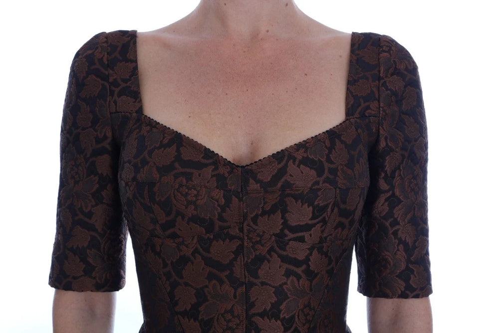 Dolce & Gabbana Black Brown Floral Brocade A-Line Dress - IT40|S - Dresses