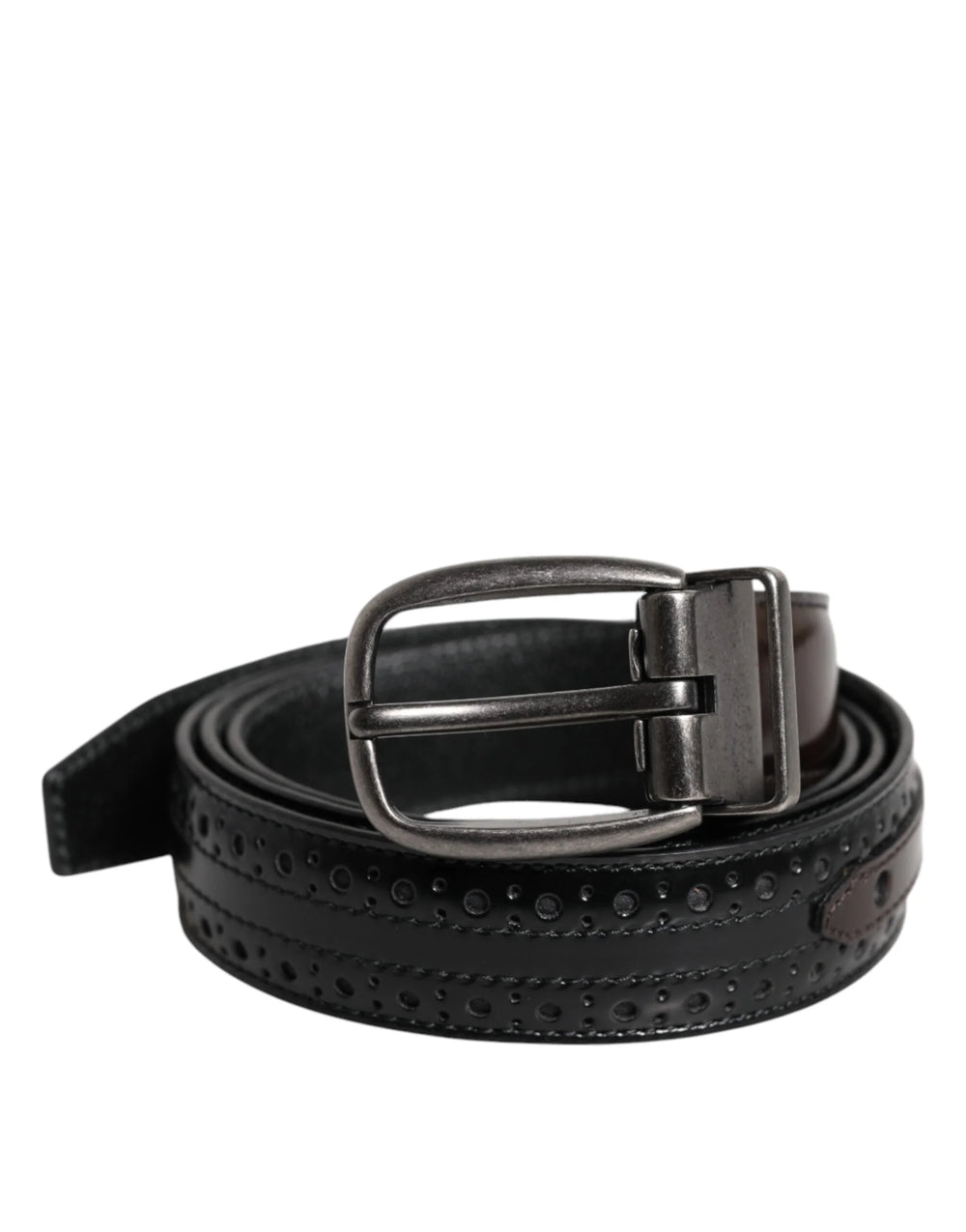 Dolce & Gabbana Black Brown Leather Classic Metal Buckle Belt - Belts