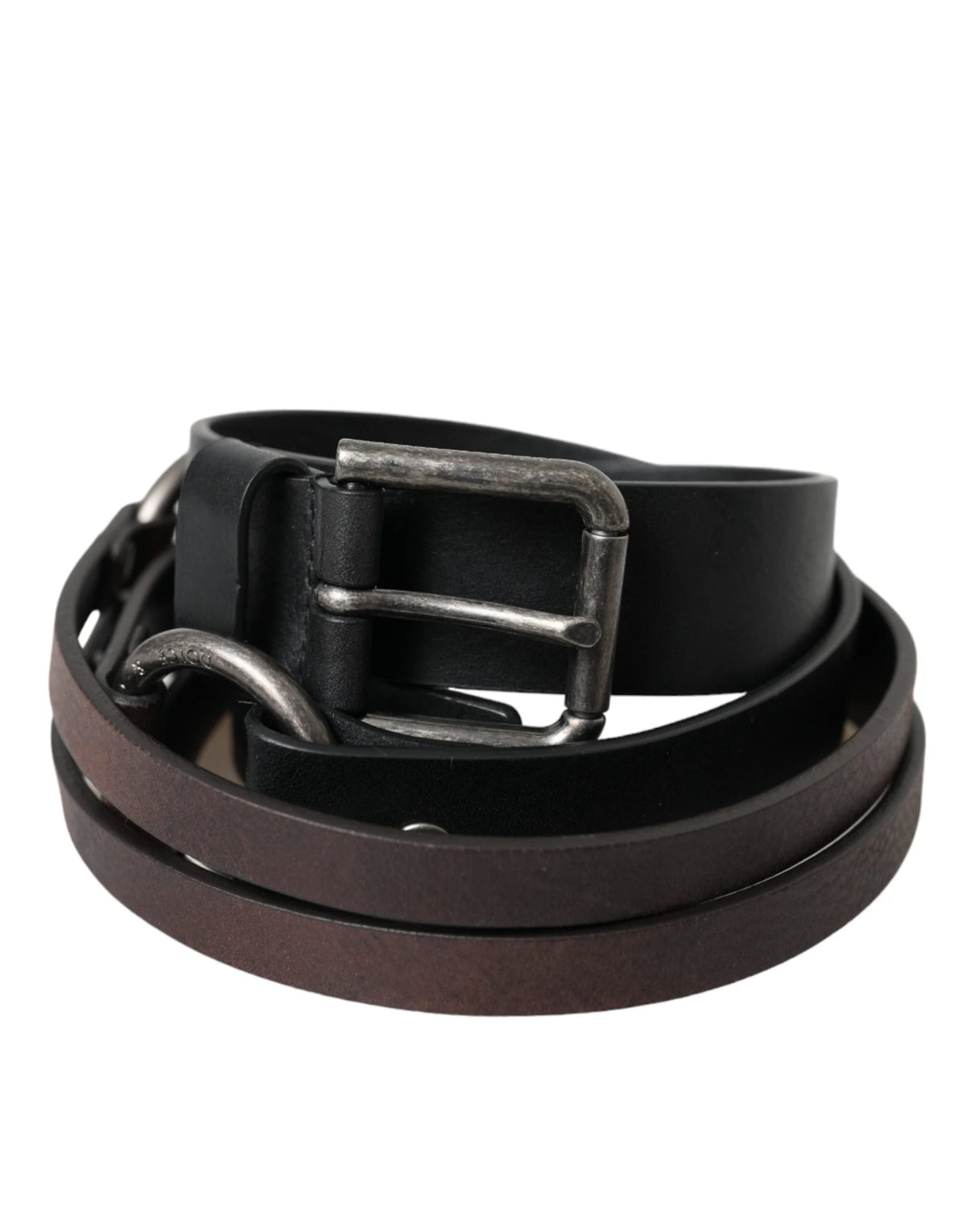 Dolce & Gabbana Black Brown Leather Silver Metal Buckle Belt - 100 cm / 40 Inches - Belts