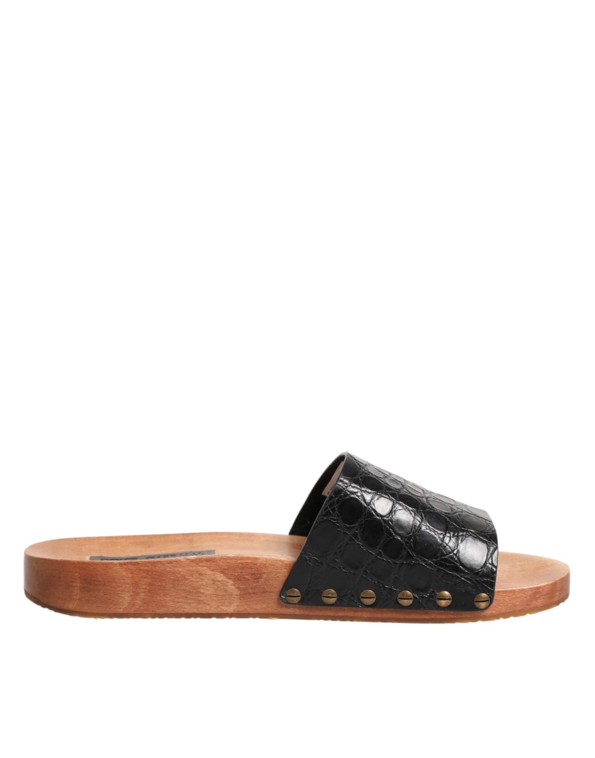 Dolce & Gabbana Black Brown Leather Slides Sandals Shoes - EU44/US11