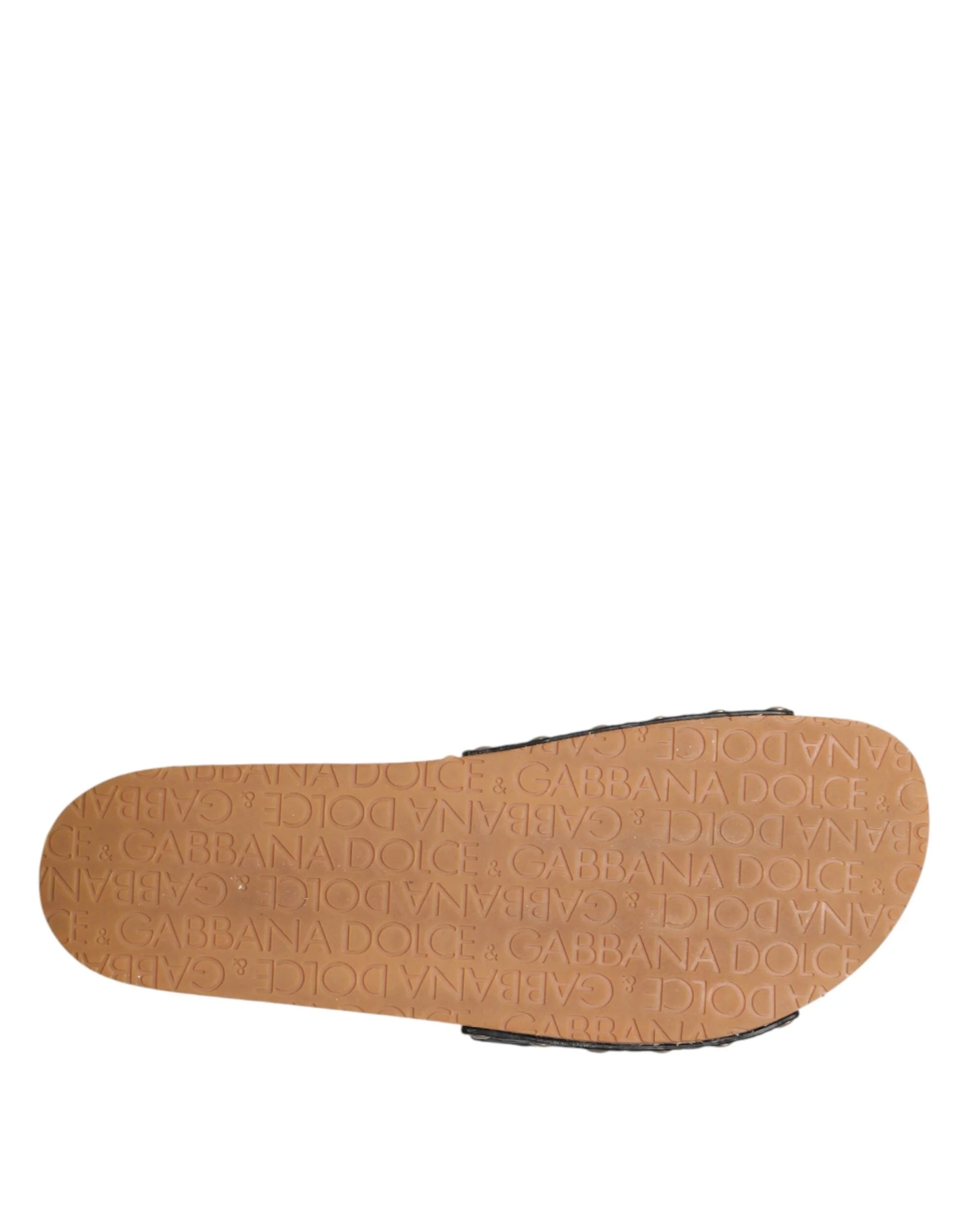 Dolce & Gabbana Black Brown Leather Slides Sandals Shoes - EU44/US11