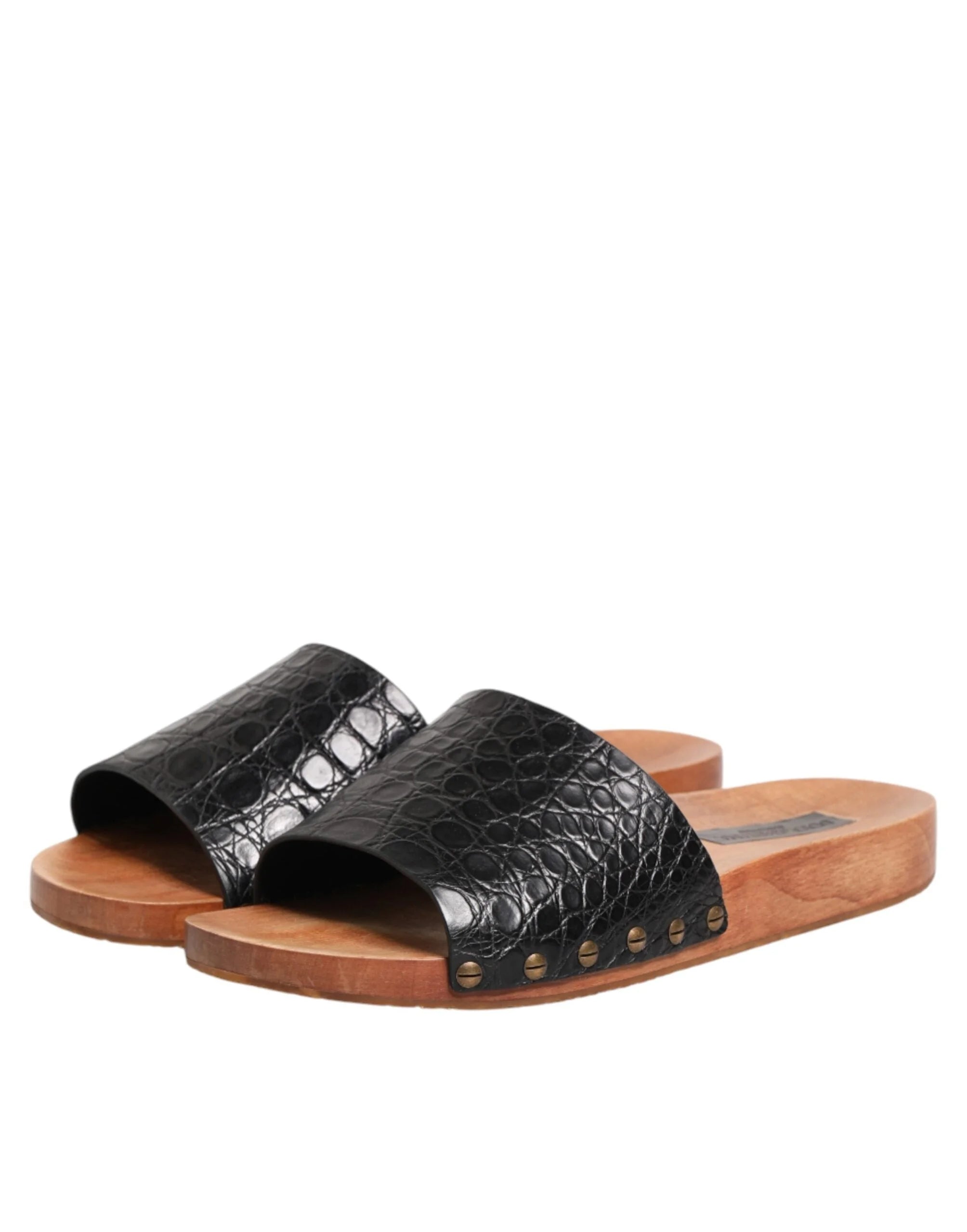 Dolce & Gabbana Black Brown Leather Slides Sandals Shoes - EU44/US11