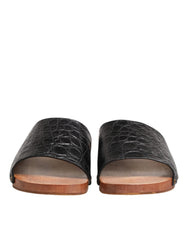 Dolce & Gabbana Black Brown Leather Slides Sandals Shoes - EU44/US11 - Sandals