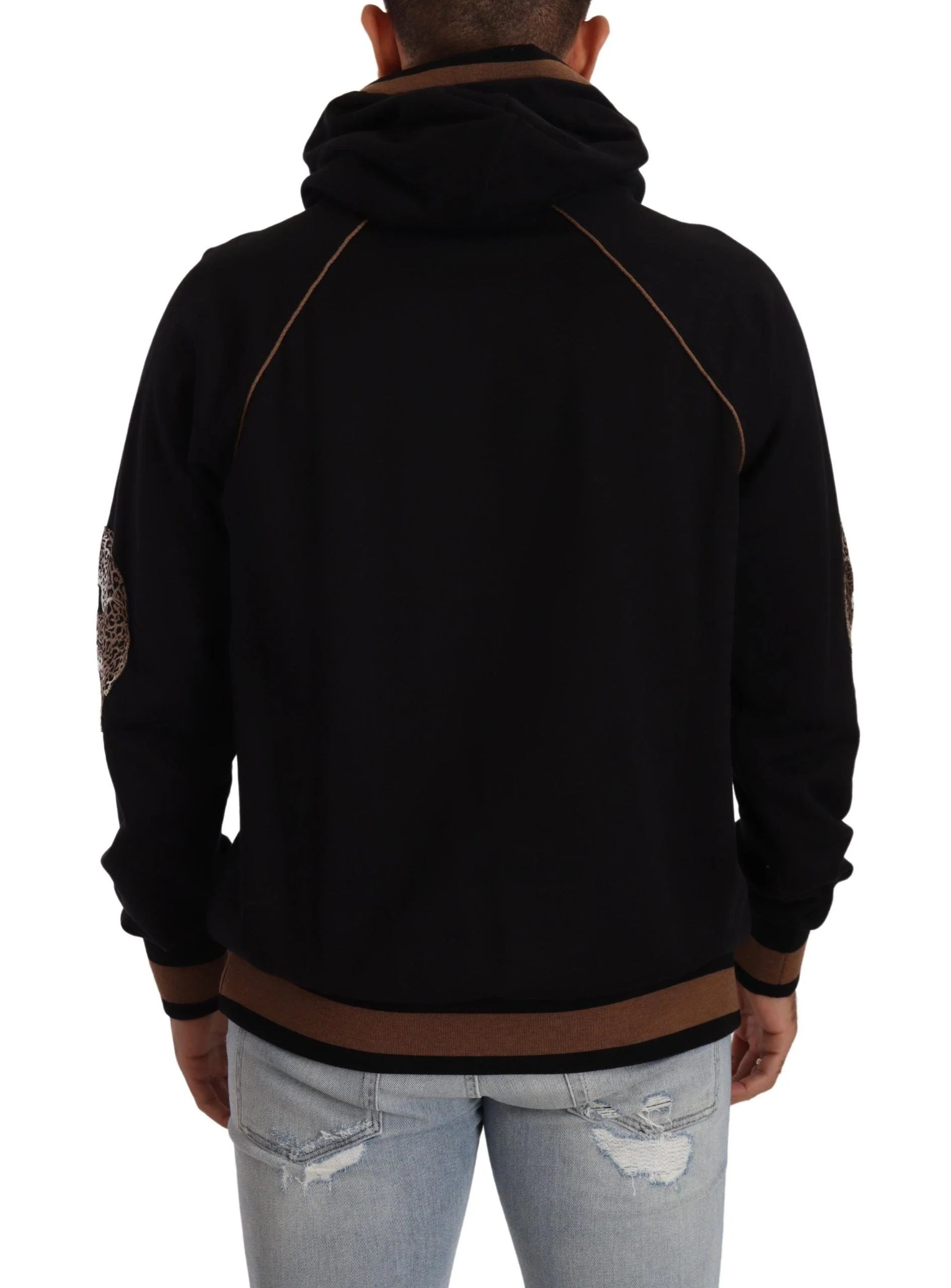 Dolce & Gabbana Black Brown Leopard Cotton Hooded Pullover Sweater - IT52 | L - Hoodies