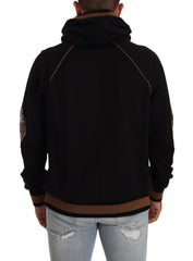 Dolce & Gabbana Black Brown Leopard Cotton Hooded Pullover Sweater - IT52 | L - Hoodies