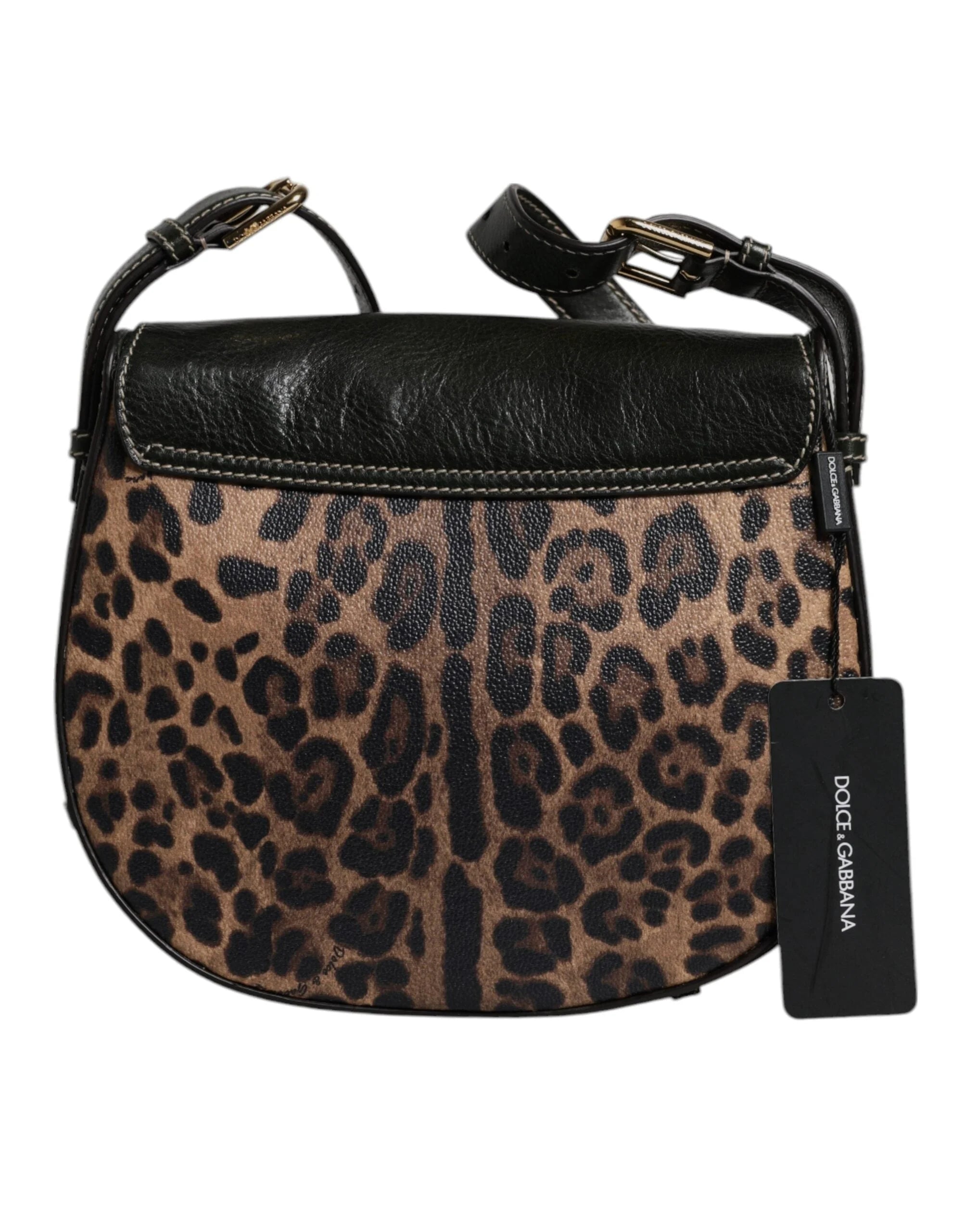 Dolce & Gabbana Black Brown Leopard Leather Shoulder Strap Bag - Cross Body Bags