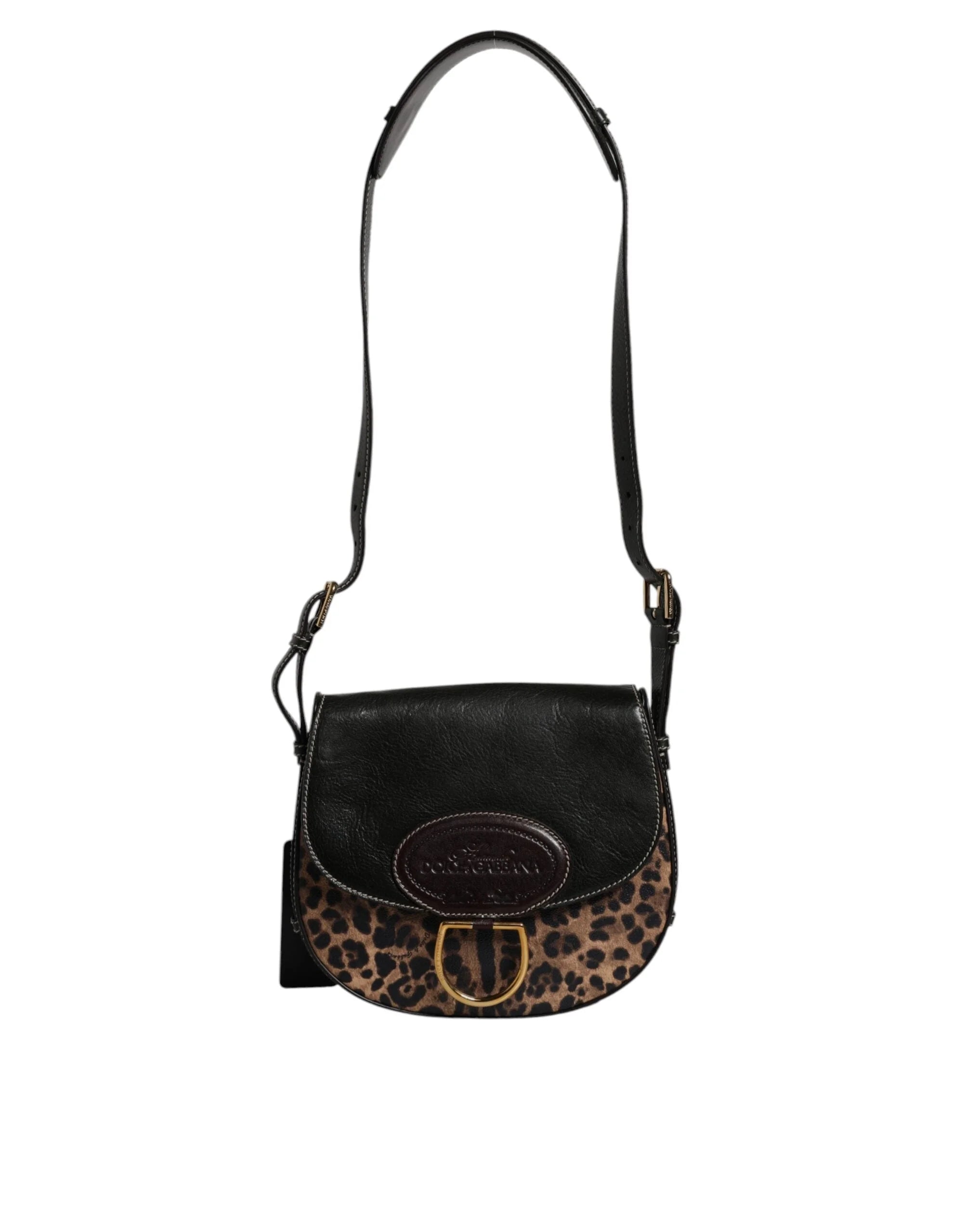 Dolce & Gabbana Black Brown Leopard Leather Shoulder Strap Bag - Cross Body Bags