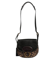 Dolce & Gabbana Black Brown Leopard Leather Shoulder Strap Bag - Cross Body Bags
