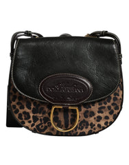 Dolce & Gabbana Black Brown Leopard Leather Shoulder Strap Bag - Cross Body Bags
