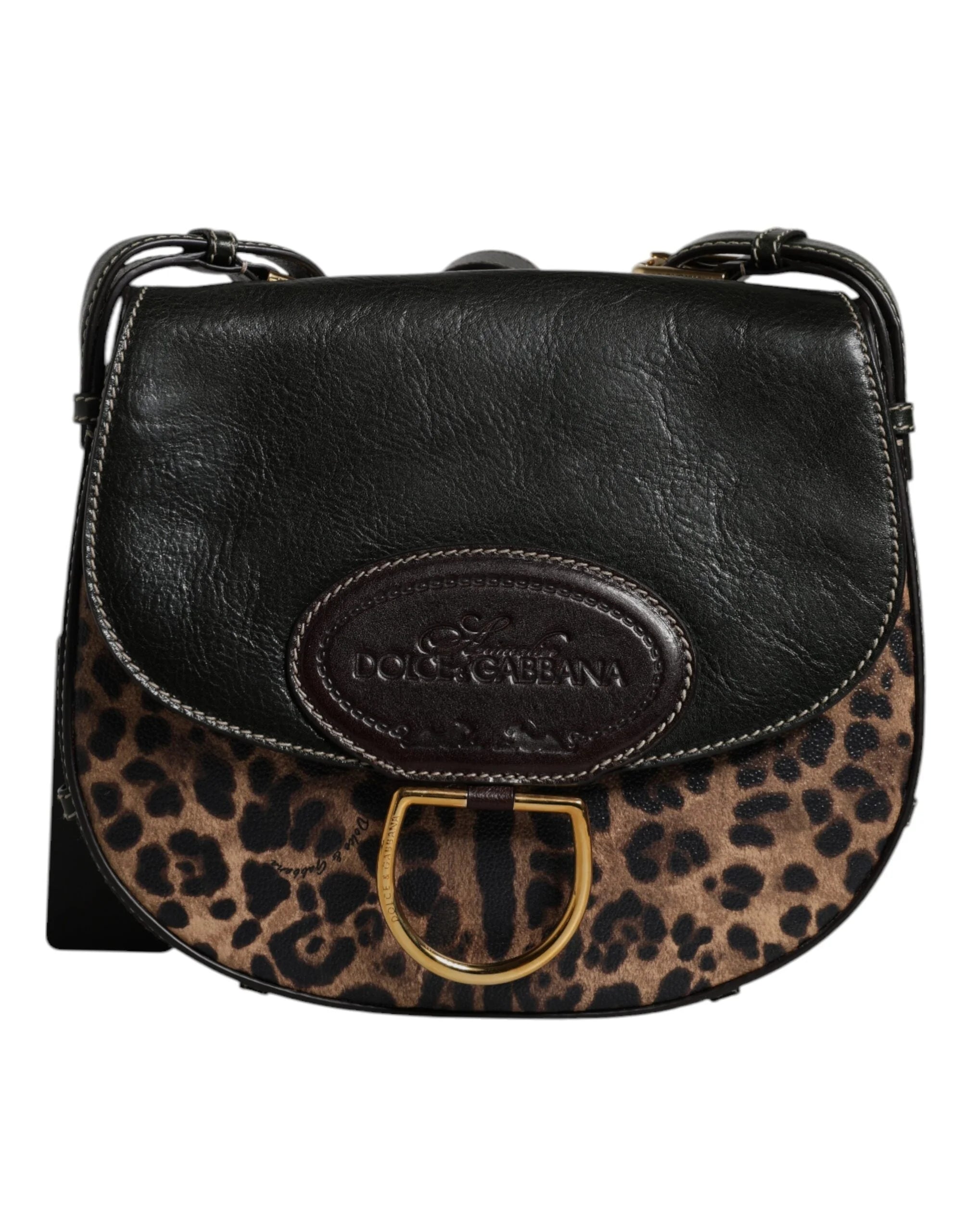 Dolce & Gabbana Black Brown Leopard Leather Shoulder Strap Bag - Cross Body Bags