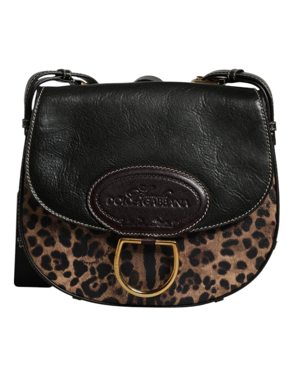 Dolce & Gabbana Black Brown Leopard Leather Shoulder Strap Bag - Cross Body Bags