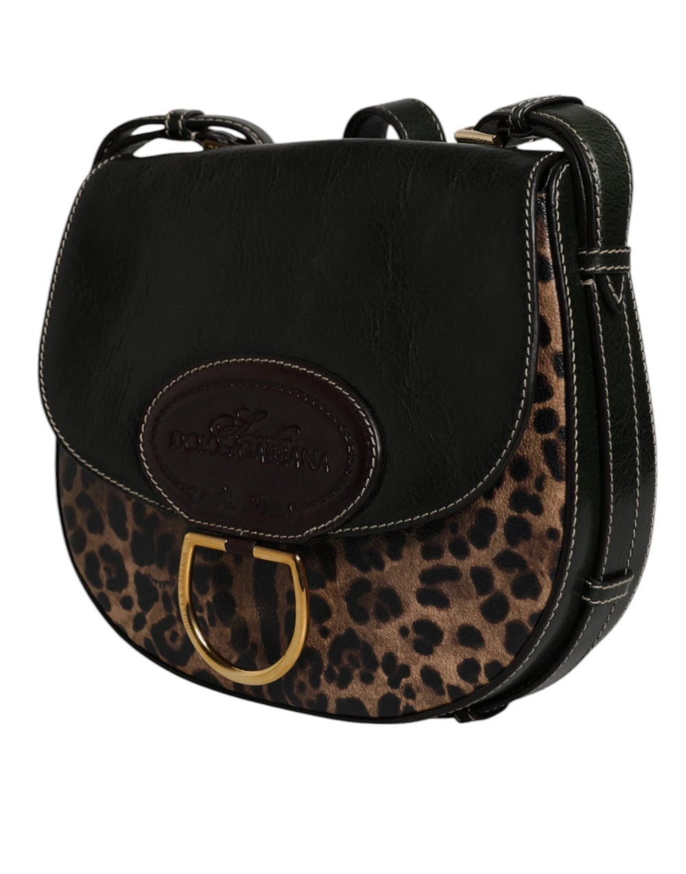 Dolce & Gabbana Black Brown Leopard Leather Shoulder Strap Bag - Cross Body Bags