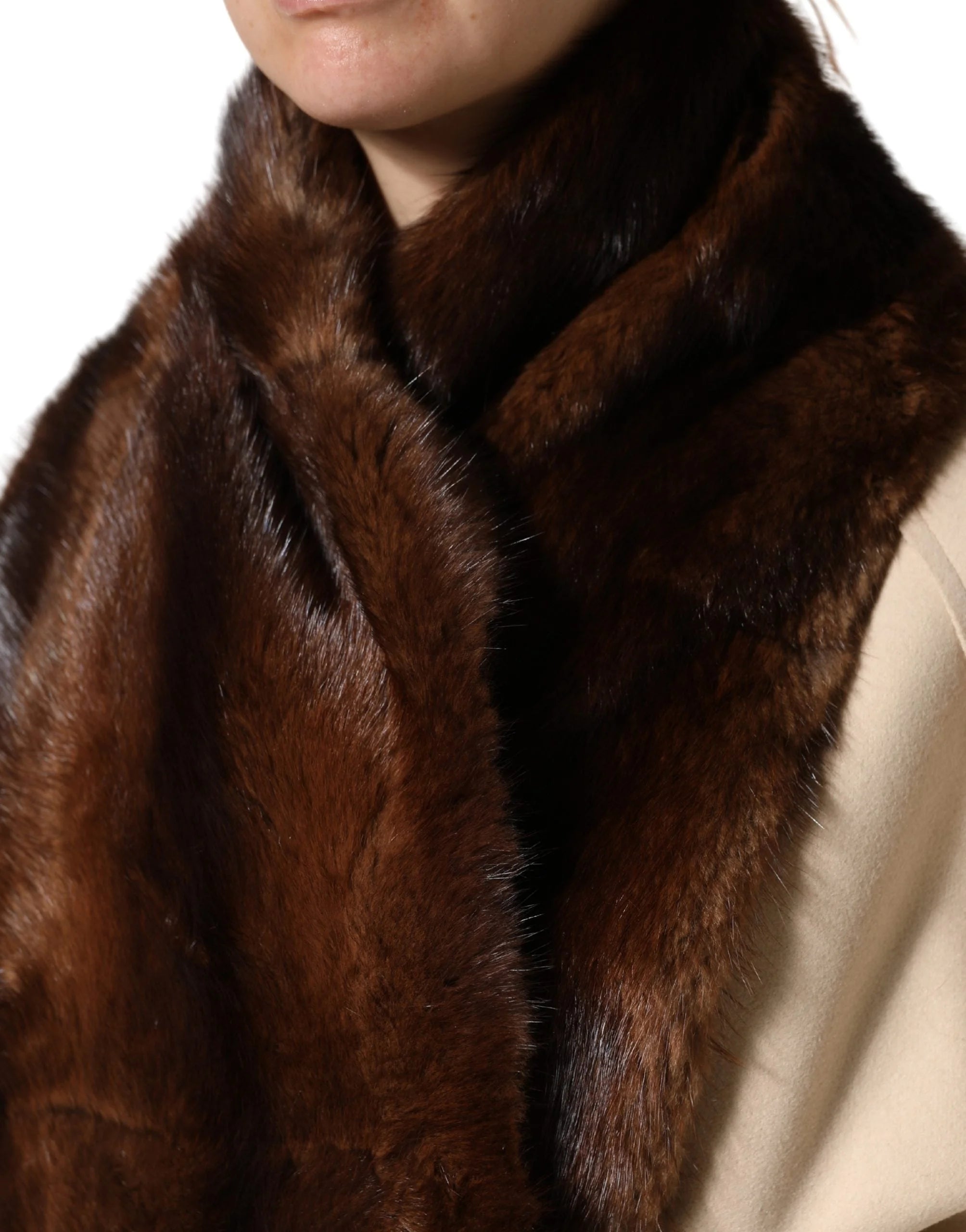 Dolce & Gabbana Black Brown Stripe Fur Shawl Wrap Scarf