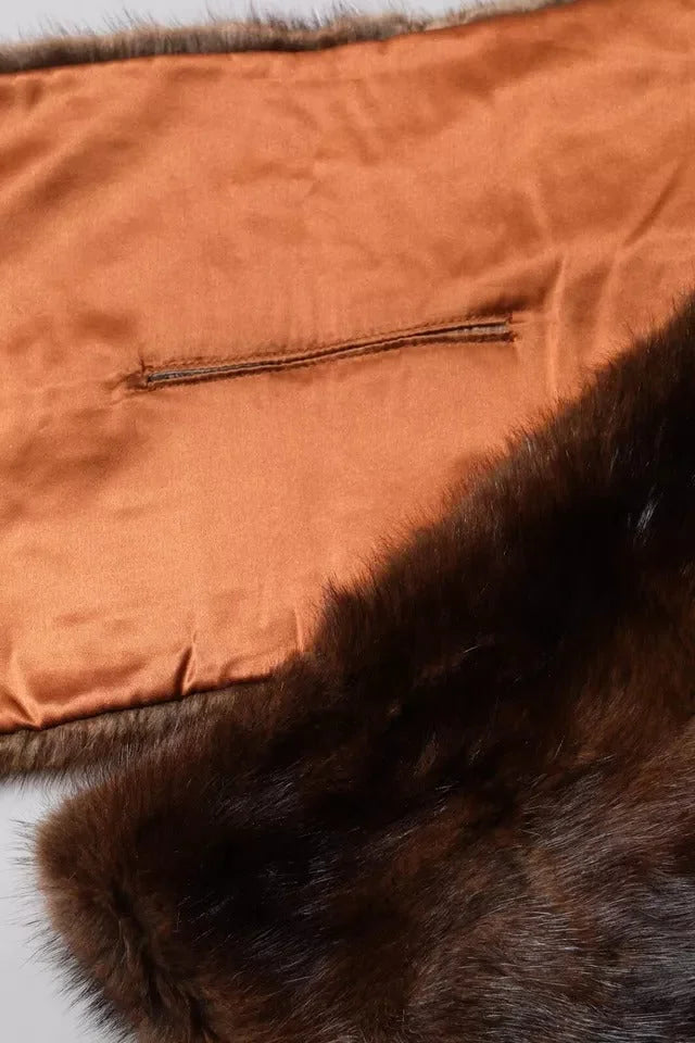 Dolce & Gabbana Black Brown Stripe Fur Shawl Wrap Scarf - Scarves & Shawls