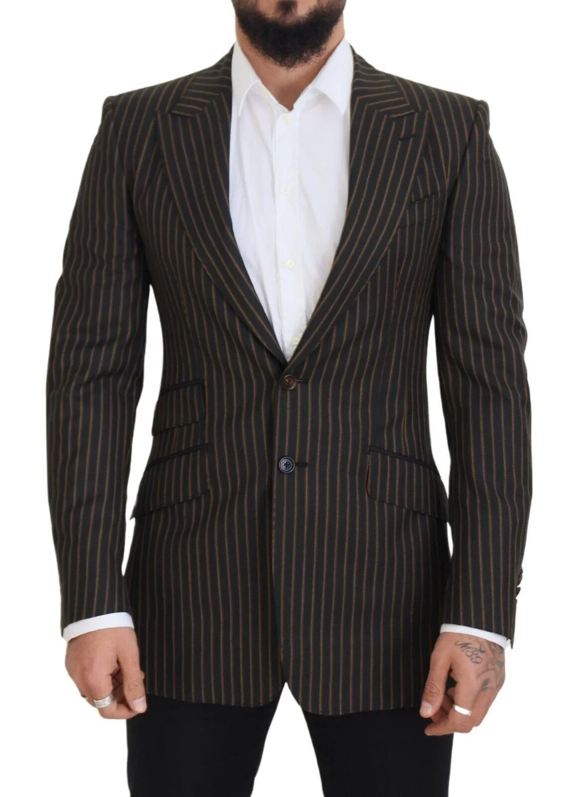 Dolce & Gabbana Black Brown Stripes Single Breasted Blazer - IT48 | M - Sport Jackets