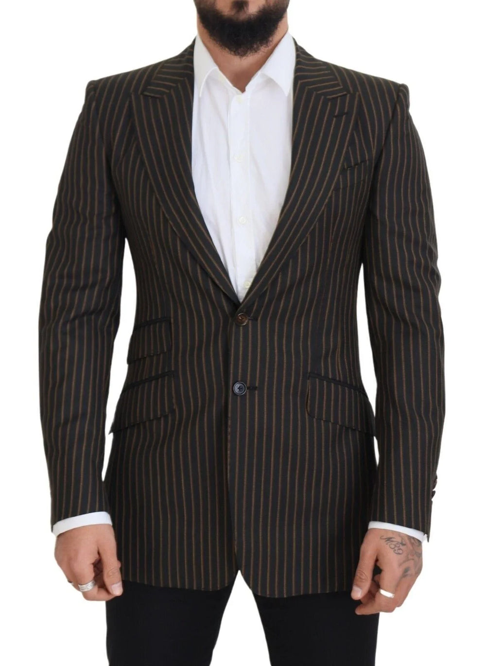 Dolce & Gabbana Black Brown Stripes Single Breasted Blazer - IT48 | M - Sport Jackets