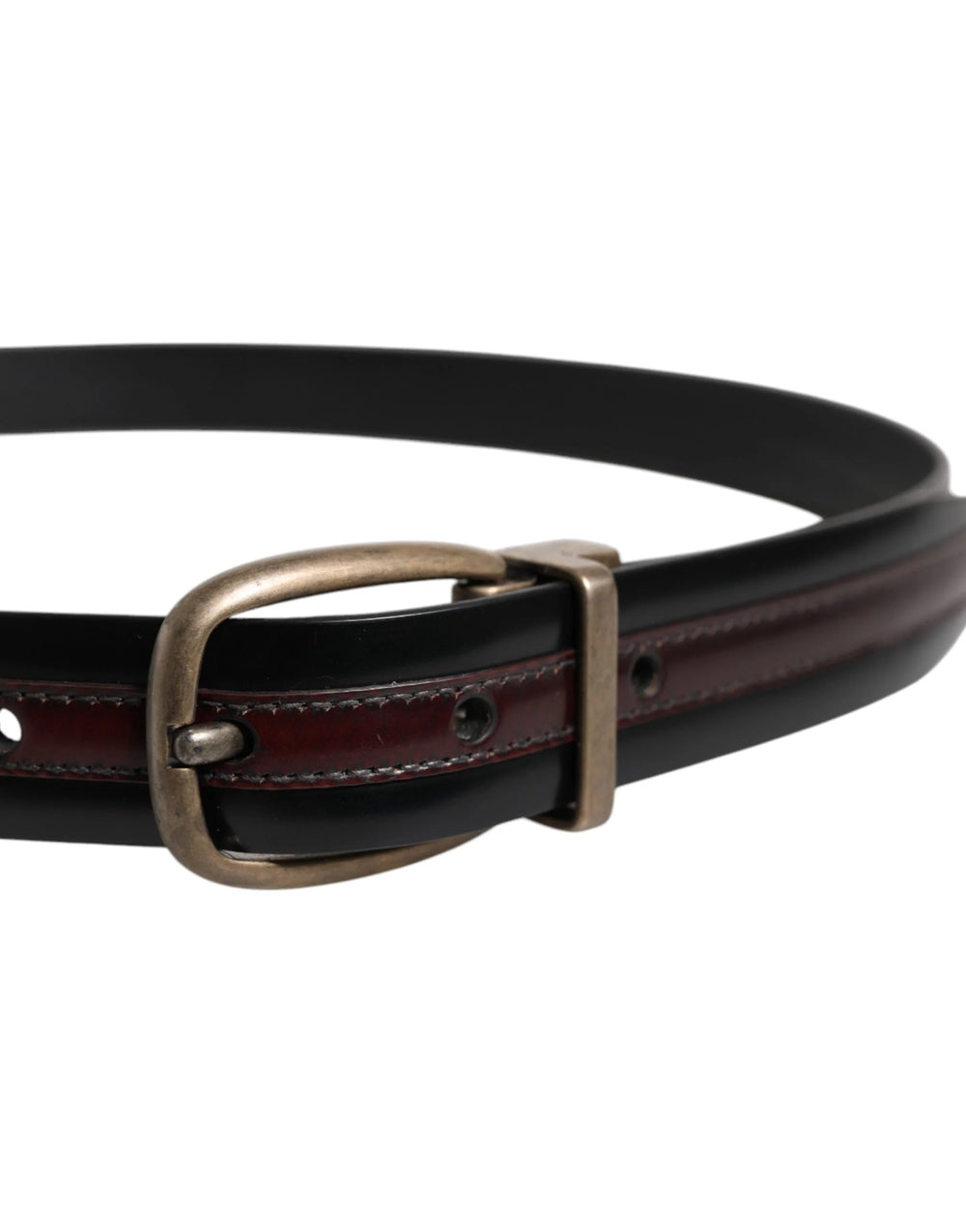 Dolce & Gabbana Black Burgundy Calfskin Metal Logo Buckle Belt - Belts