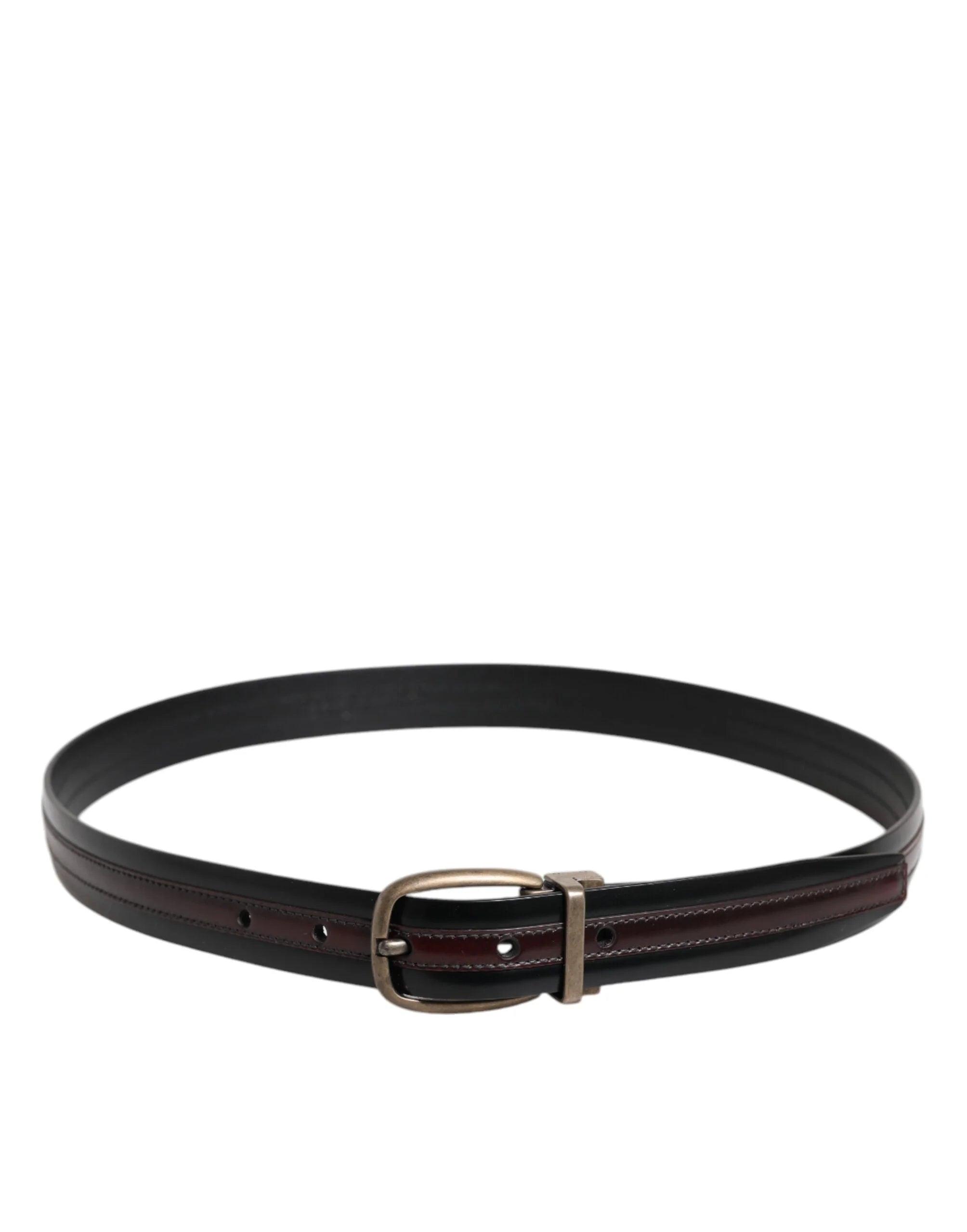 Dolce & Gabbana Black Burgundy Calfskin Metal Logo Buckle Belt - Belts