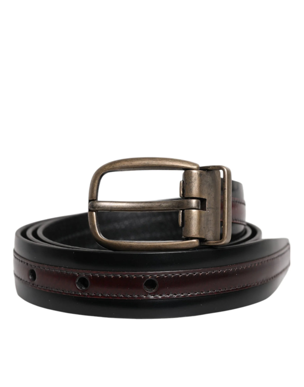 Dolce & Gabbana Black Burgundy Calfskin Metal Logo Buckle Belt - Belts