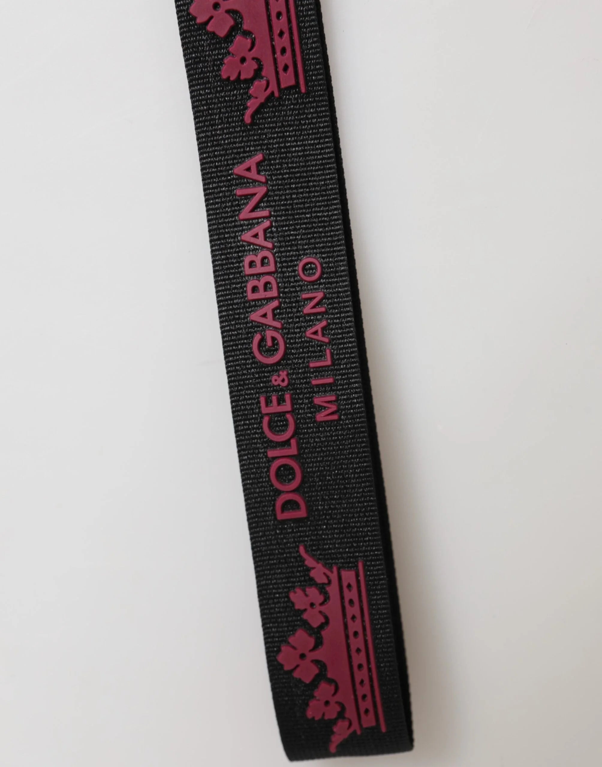 Dolce & Gabbana Black Burgundy Nylon DG Logo Crown Holder Keychain Keyring - Keychains