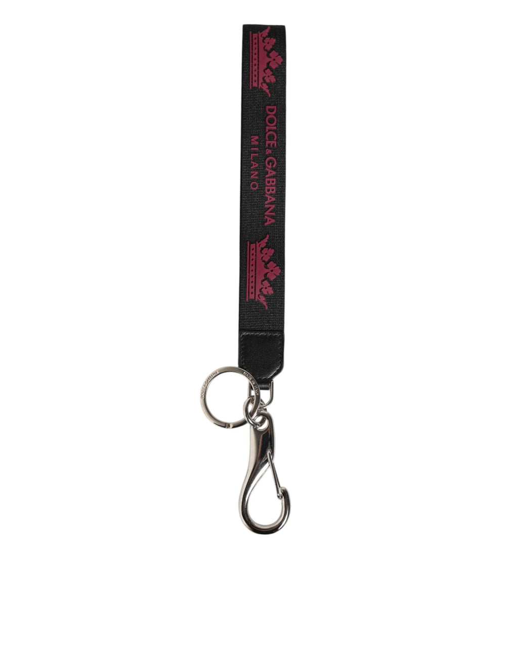 Dolce & Gabbana Black Burgundy Nylon DG Logo Crown Holder Keychain Keyring - Keychains