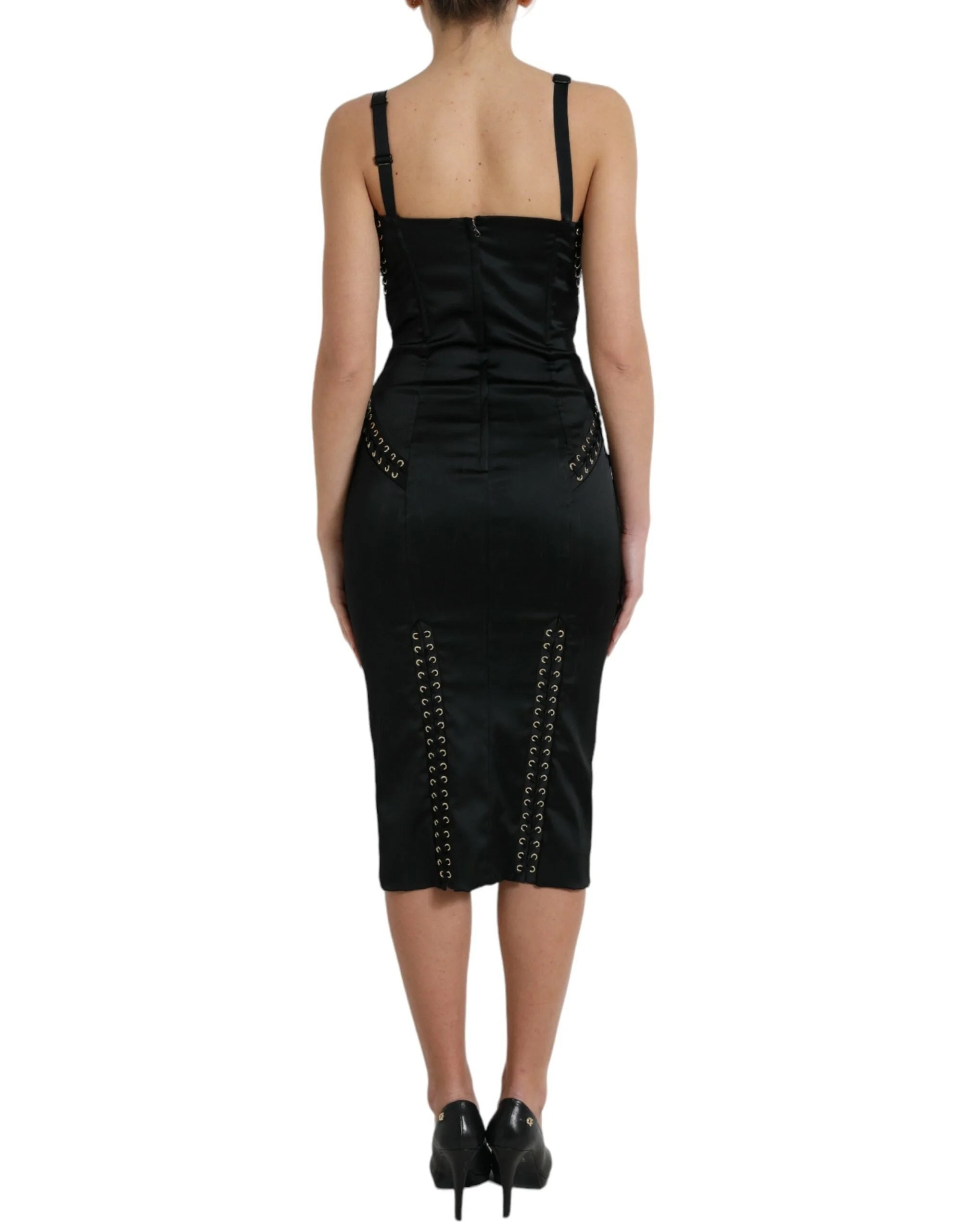 Dolce & Gabbana Black Bustier Corset Lace Bodycon Midi Dress - IT42|M - Dresses