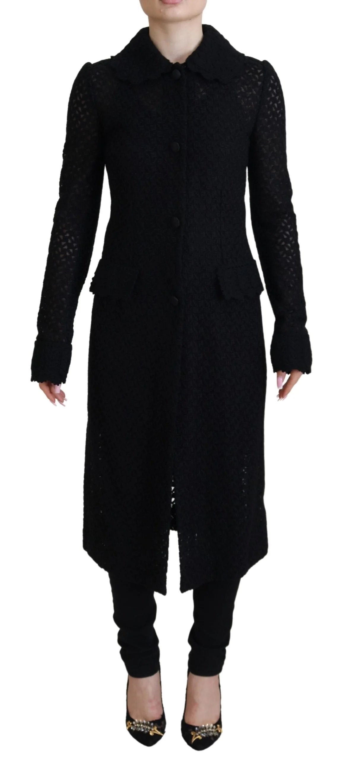 Dolce & Gabbana Black Button Down Long Blazer Cotton Jacket - IT40|S - Overcoats