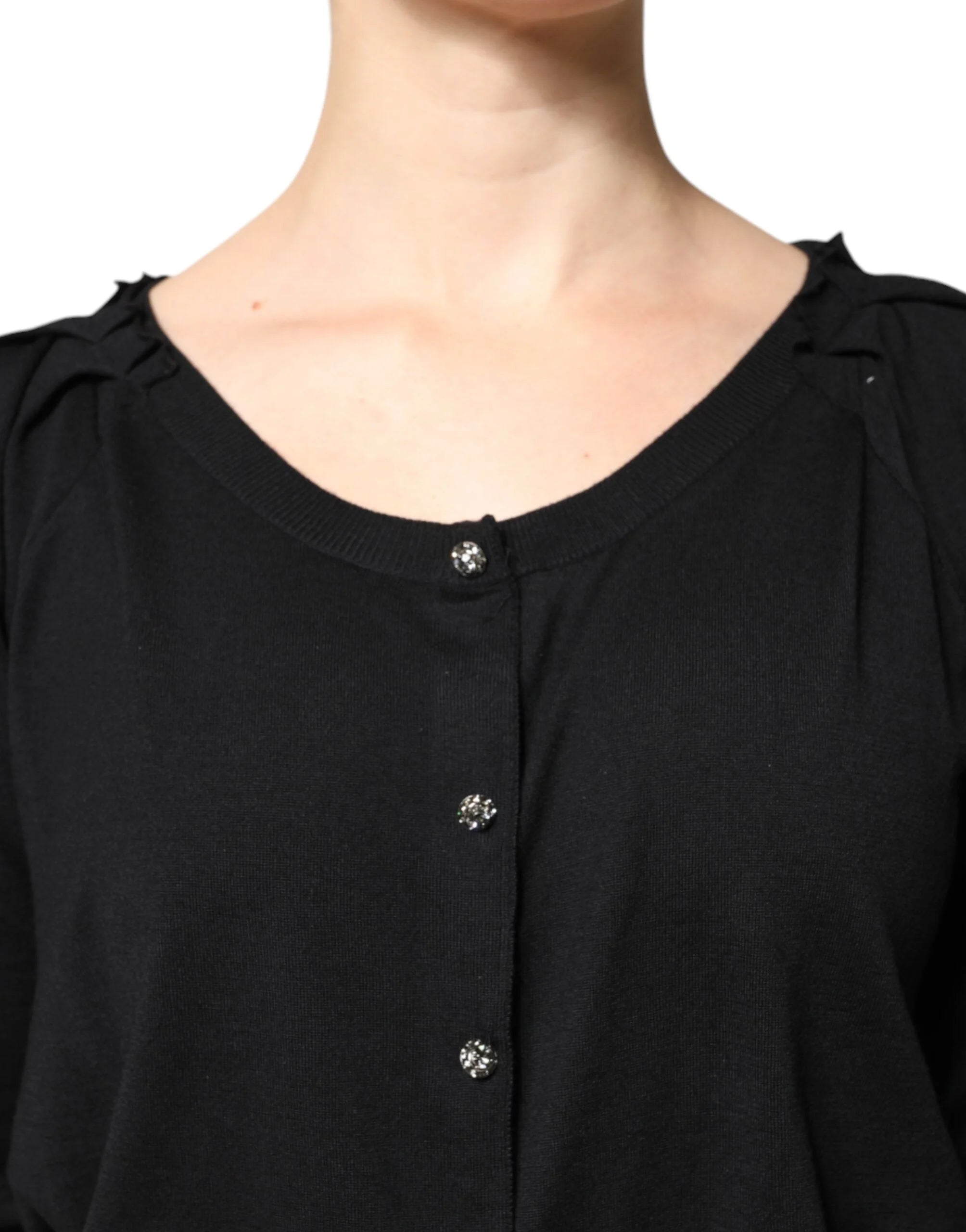 Dolce & Gabbana Black Button Down Short Sleeve Blouse Top - IT50|3XL - Blouses