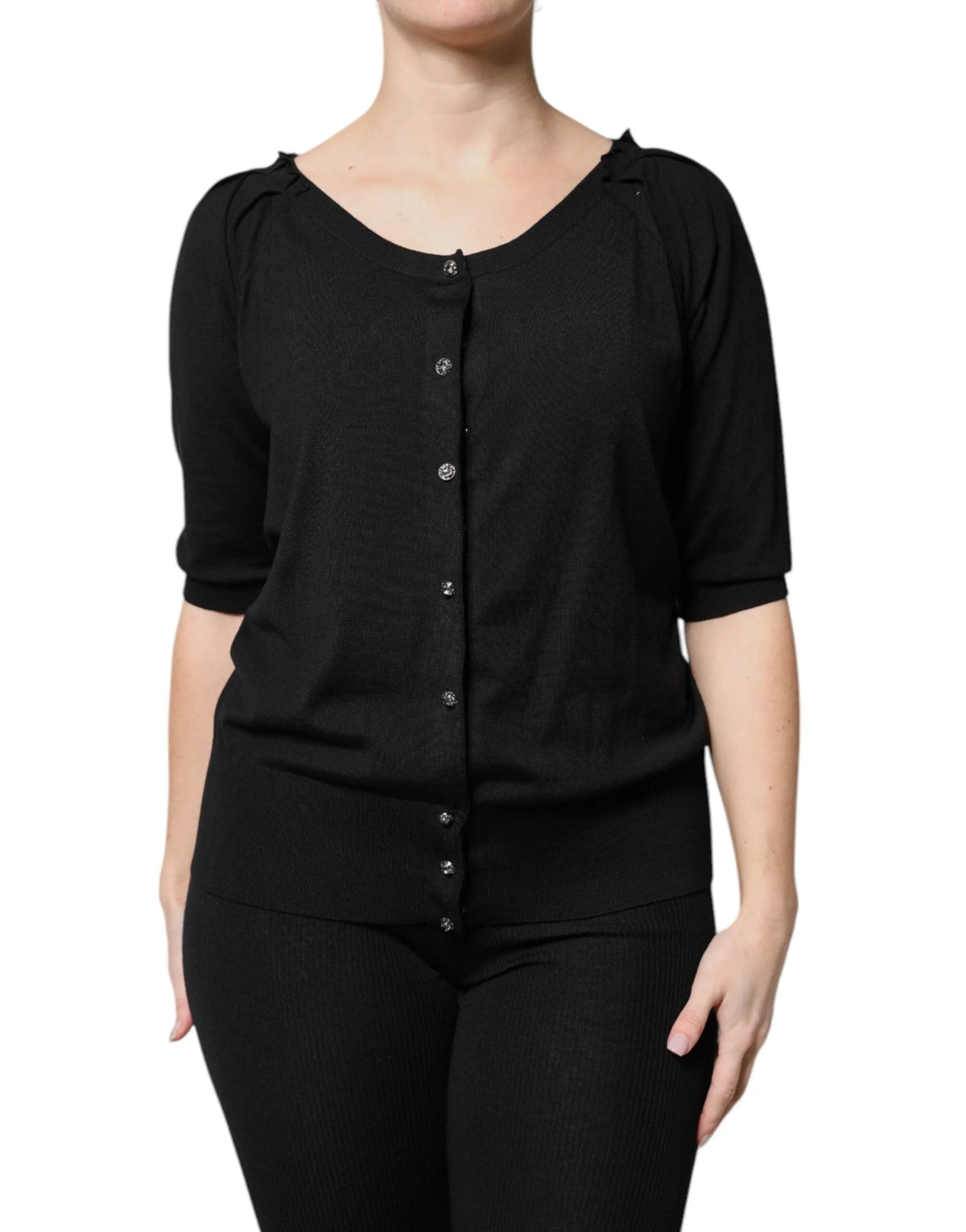 Dolce & Gabbana Black Button Down Short Sleeve Blouse Top - IT50|3XL - Blouses