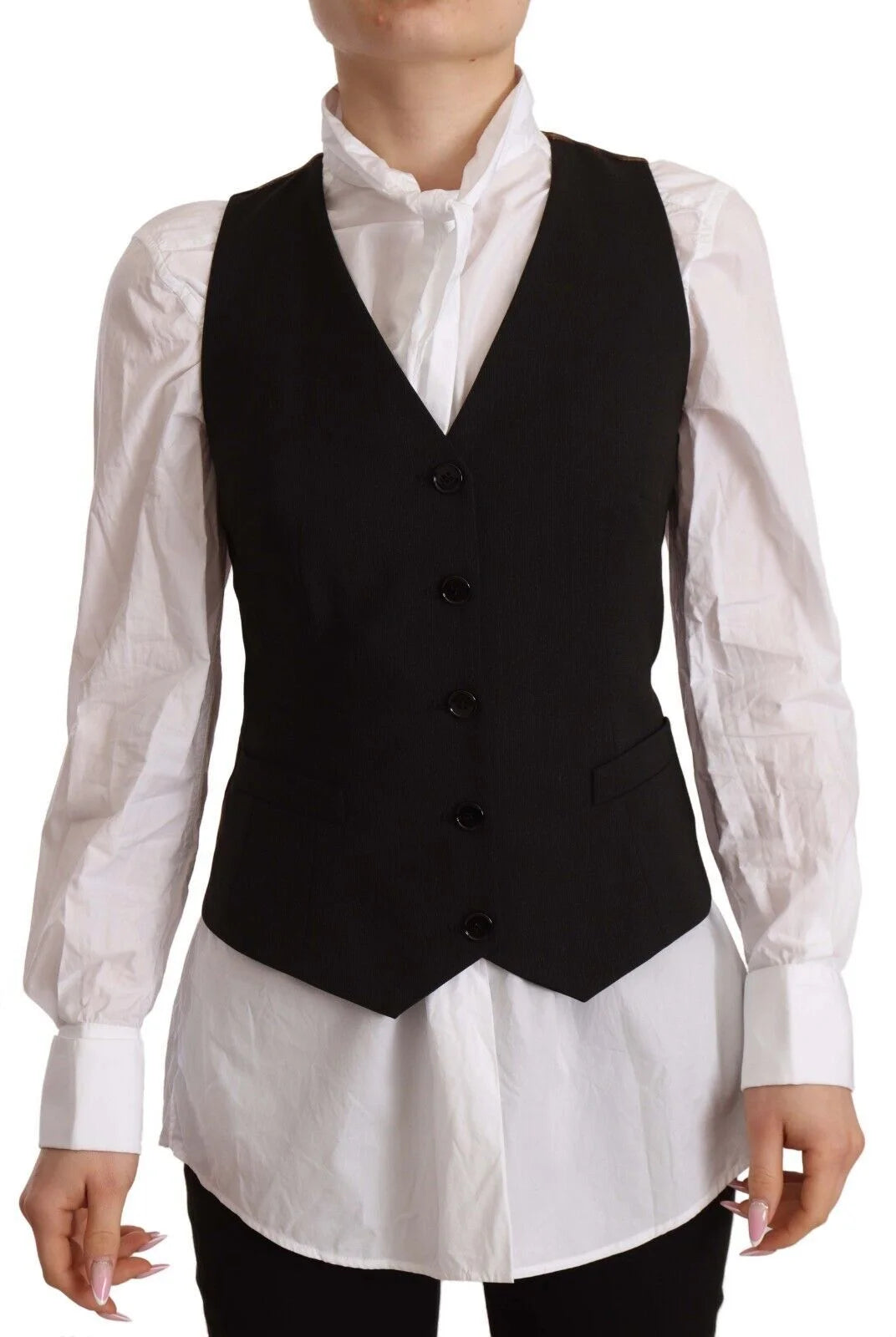 Dolce & Gabbana Black Button Down Sleeveless Vest Polyester Top - IT38|XS - Vests