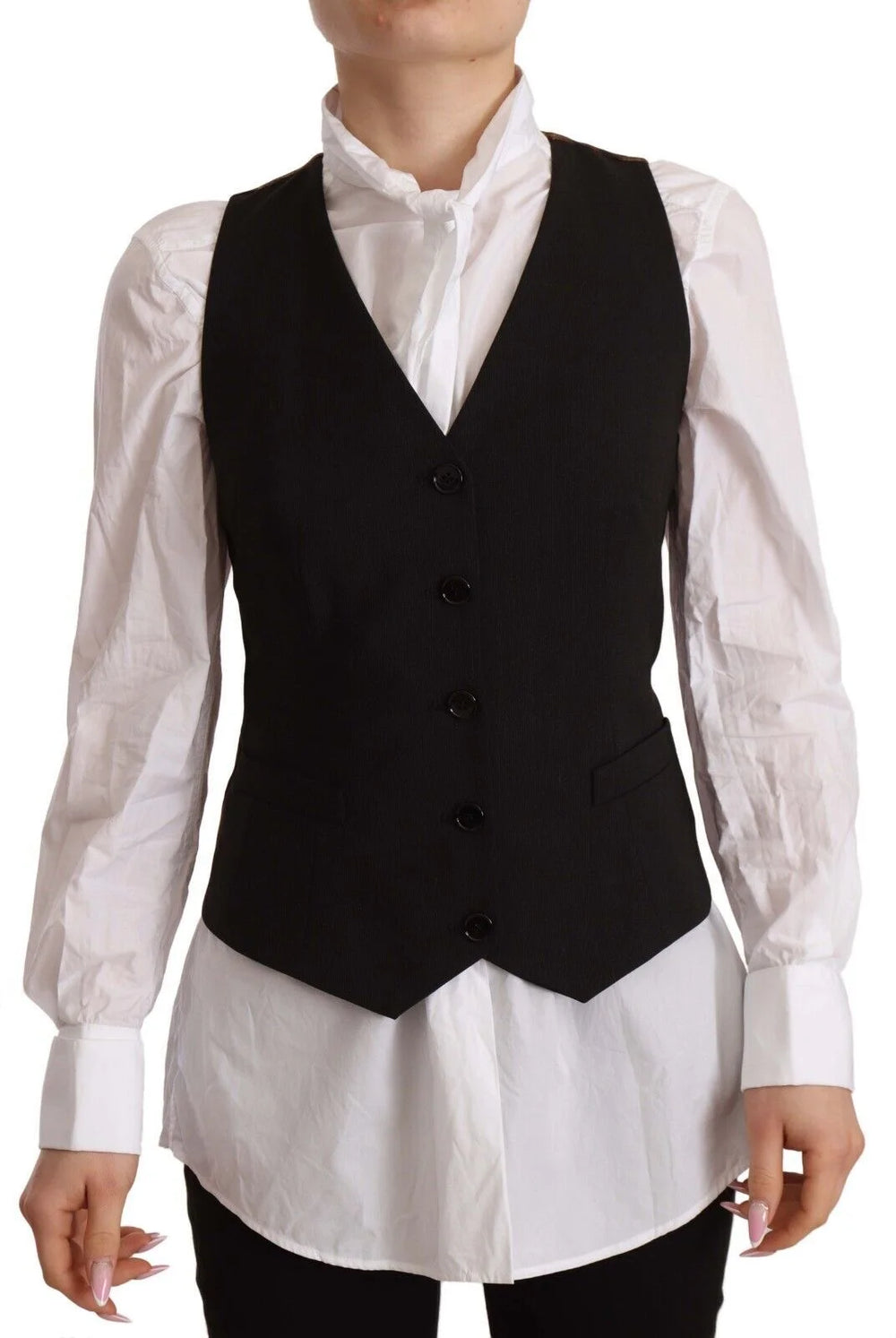 Dolce & Gabbana Black Button Down Sleeveless Vest Polyester Top - IT38|XS - Vests