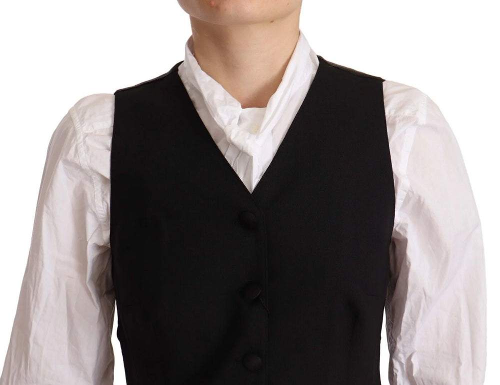 Dolce & Gabbana Black Button Down Sleeveless Vest Viscose Top - Vests