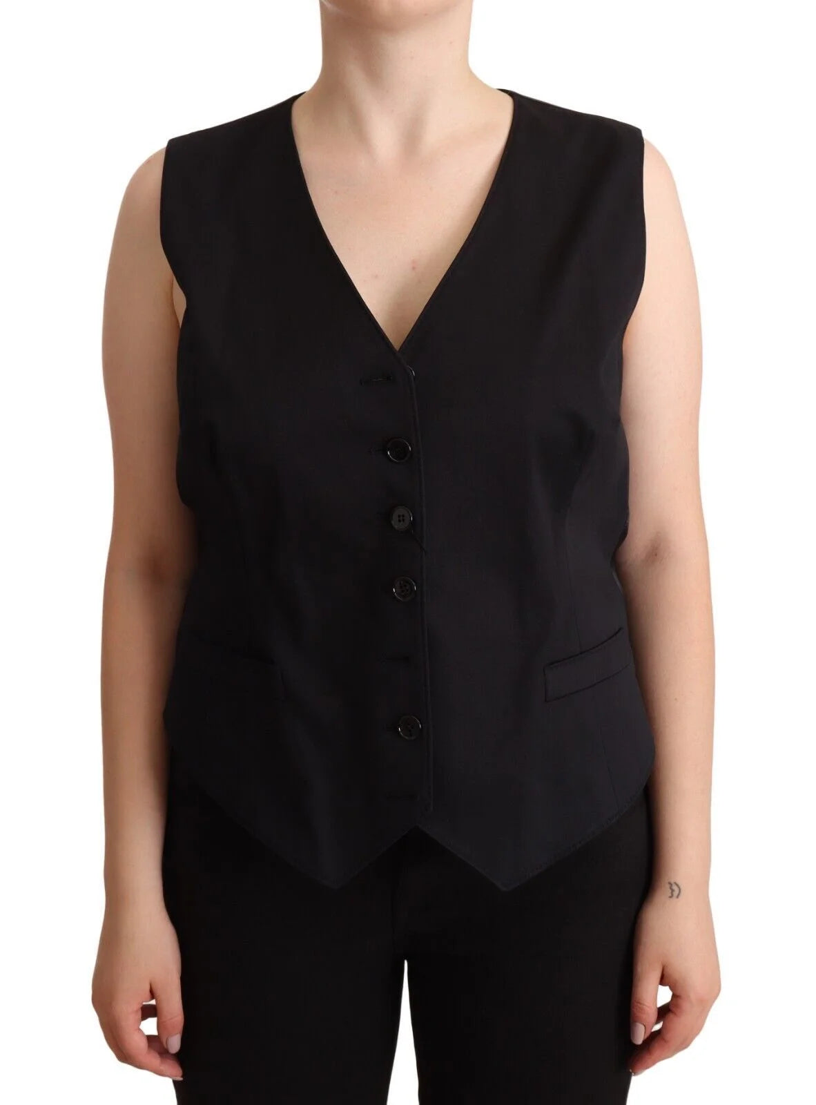 Dolce & Gabbana Black Button Down Sleeveless Vest Waiscoat Top - IT50|3XL - Vests
